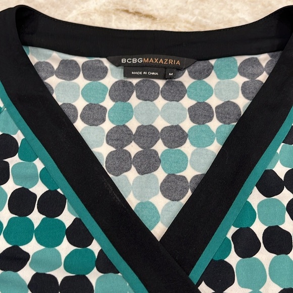 BCBG MAXAZRIA Polka Dot Faux Wrap Dress – Puff Cap Sleeves & Waist Tie | Size M‎ - Picture 5 of 11